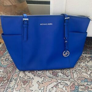 Michael Kors Jet Set Travel Saffiano Leather Tote — Cobalt Blue with dust bag